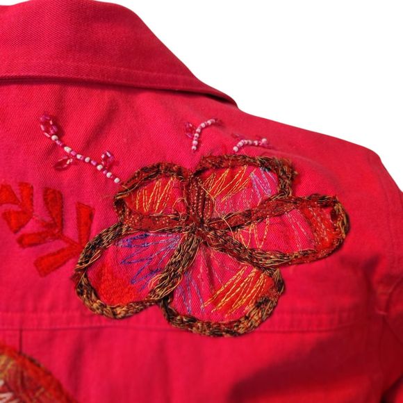 Laura Ashley Fully Embroidered Beaded Denim Jacket Collar Long Sleeves Size S... - Picture 7 of 16
